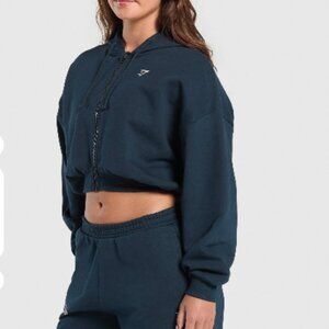 Gymshark - NWOT Lifting Club Cropped Zip Up Hoodie - Size Large in Navy Blue